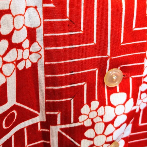 Vintage 1970s Tropical Print Camp Shirt Women's M Short Sleeve Red Button Up - Picture 4 of 6